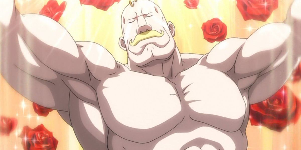 Alex Armstrong flexing his muscles in Fullmetal Alchemist.