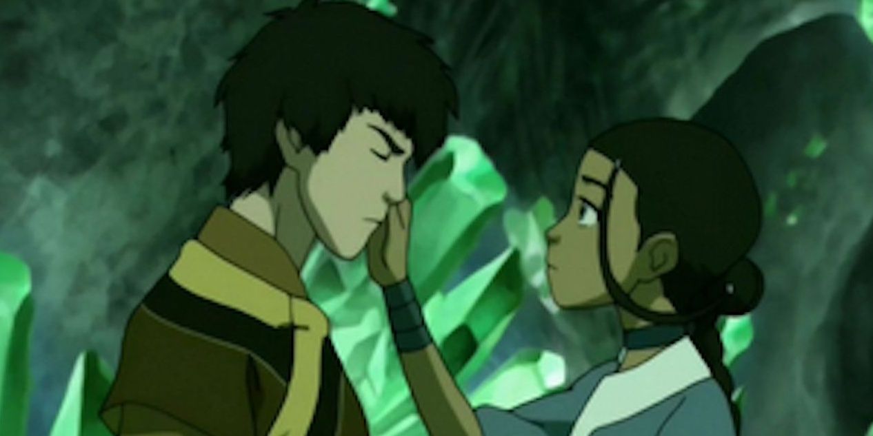 Avatar Katara touching Zuko's scar
