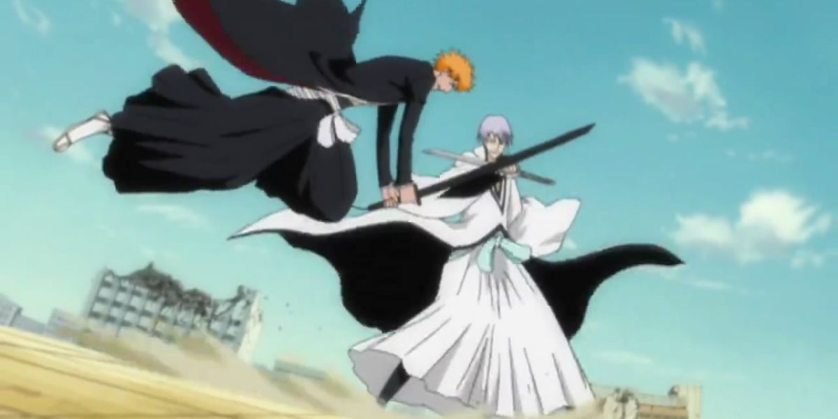 Ichigo fights Gin in the Bleach anime