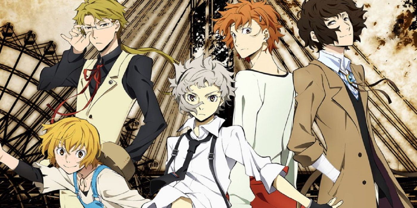 Bungo Stray Dogs characters standing together in front of a Ferris Wheel