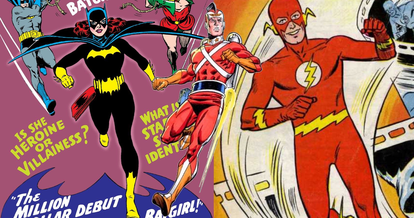 Batgirl, Adam Strange, and Barry Allen's Flash as they appeared in DC's Silver Age