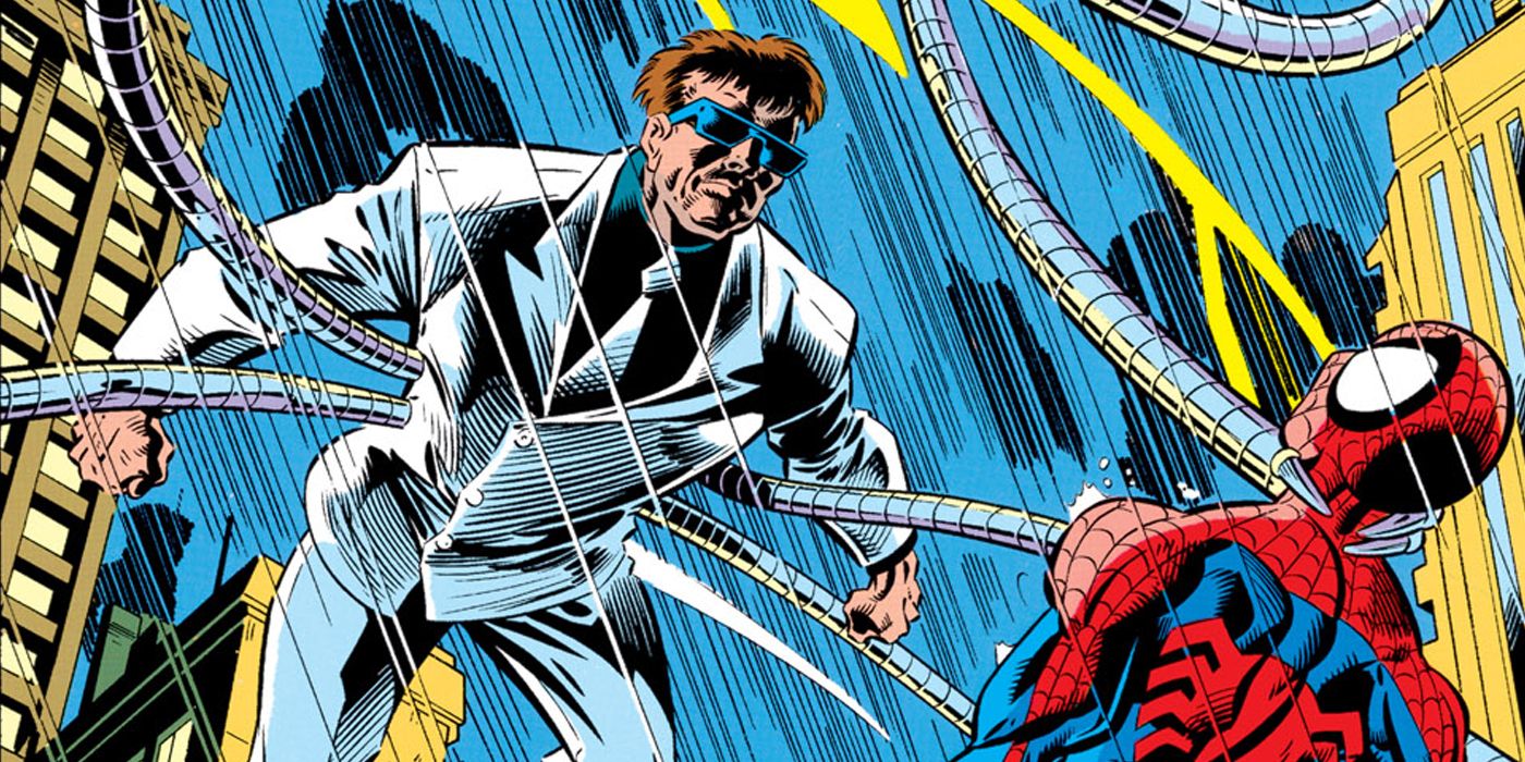 Doctor Octopus During The Clone Saga Choking Spider-Man With One Of His Mechanical Arms 