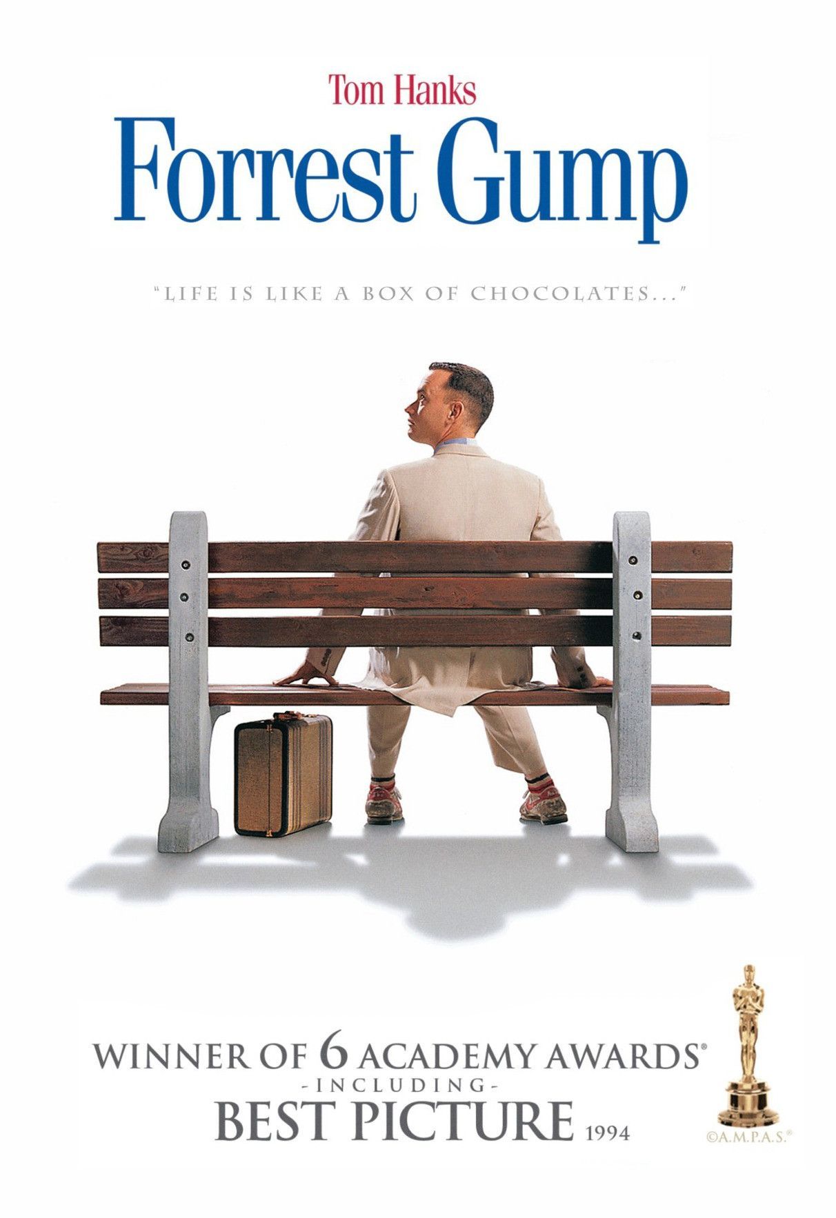 Forrest Gump film promotional poster featuring Tom Hanks on a bench