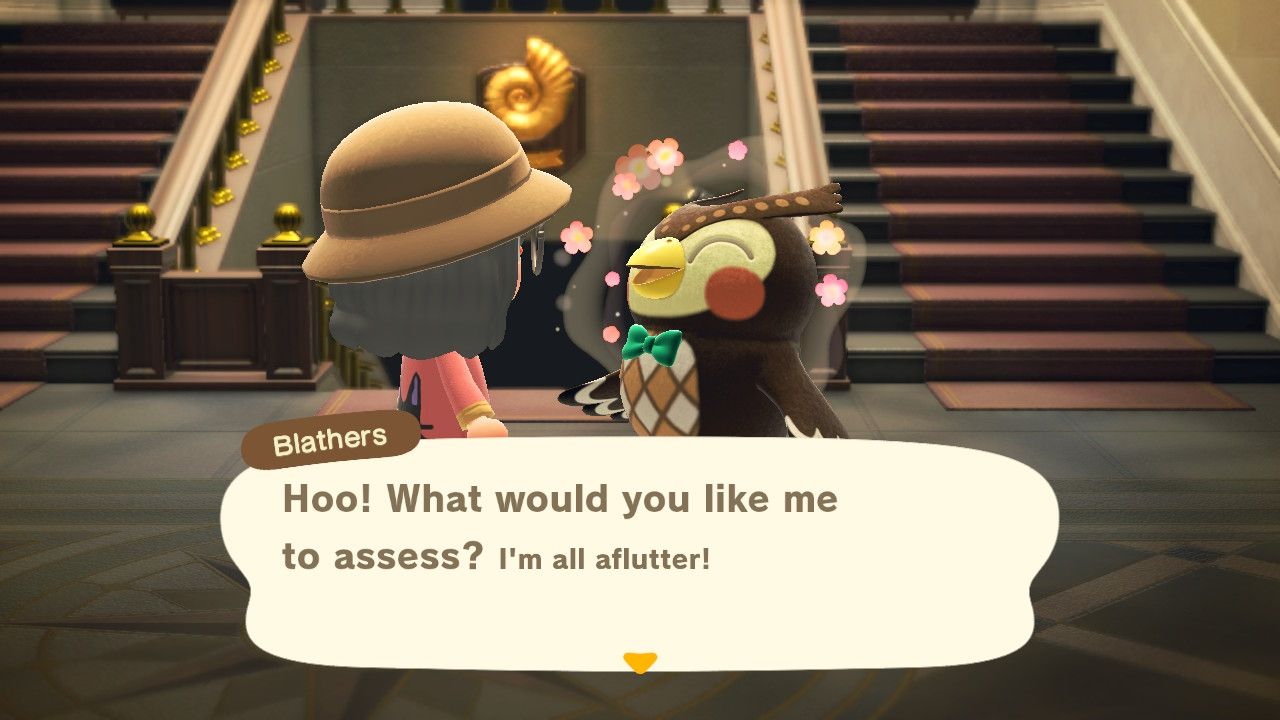 Blathers offers to assess fossils in Animal Crossing: New Horizons