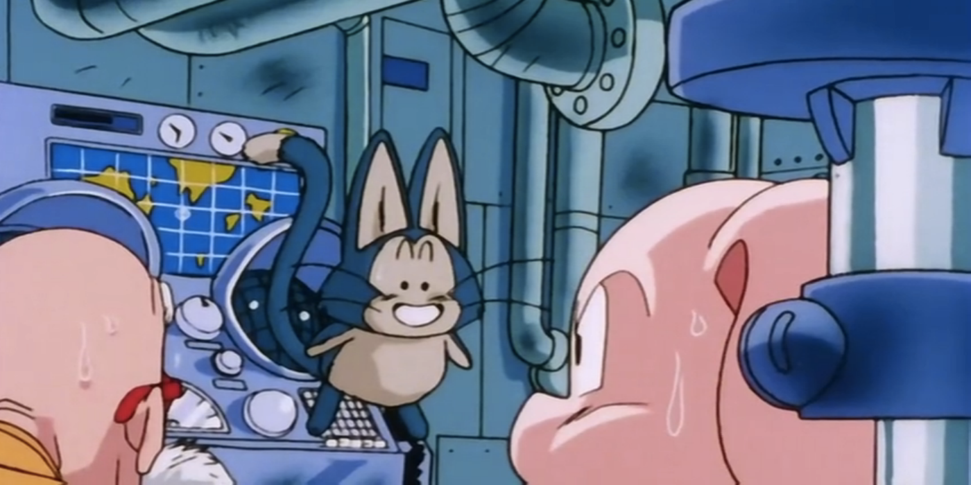 Anime Future Puar appears with Future Roshi and Future Oolong in Dragon Ball