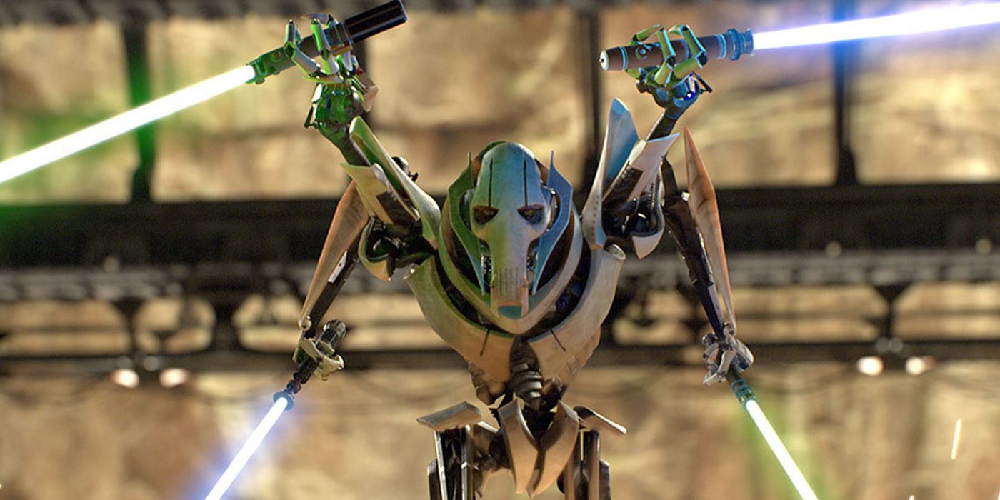 General Grievous fighting with his lightsabers