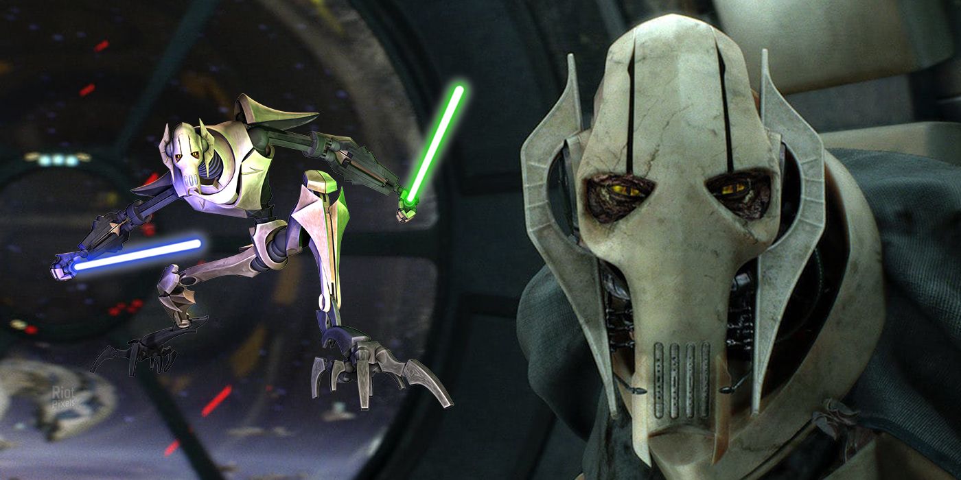 General Grievous using lightsabers next to a close-up from Star Wars