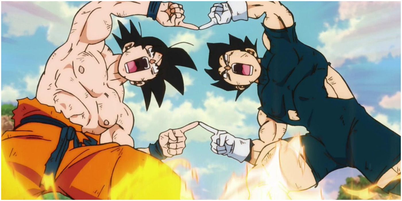 Anime Goku and Vegeta Performing the Fusion Dance