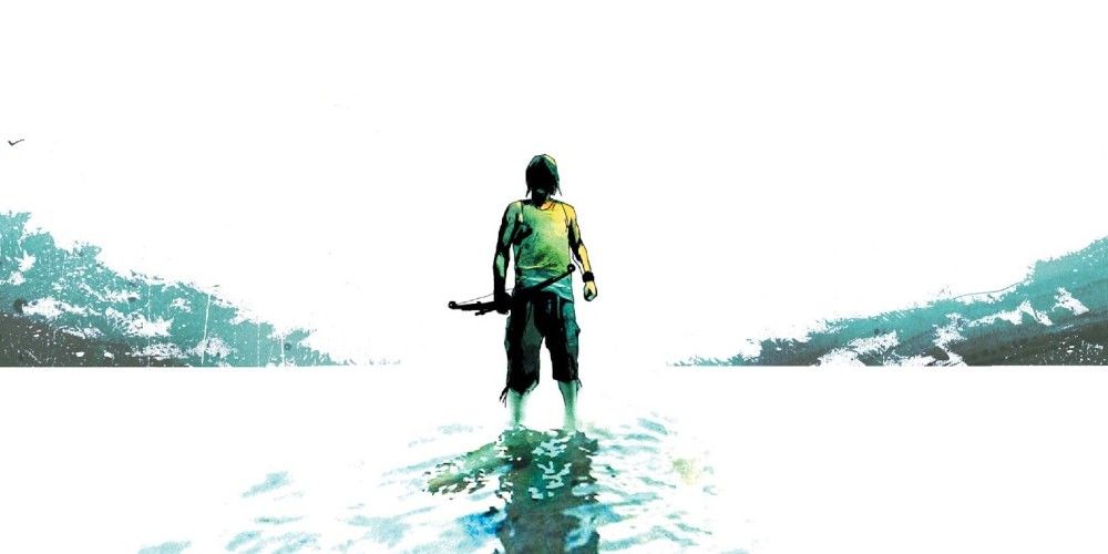 green arrow standing in the middle of water