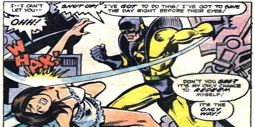 Hank Pym strikes his wife, the Wasp.