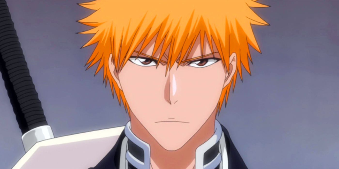 Bleach's Ichigo Kurosaki with a blade on his back looking menacing.