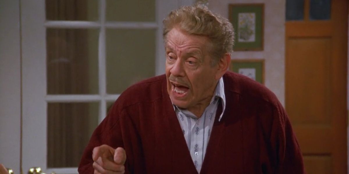 Jerry Stiller as Frank Costanza on Seinfeld pointing at someone, yelling.
