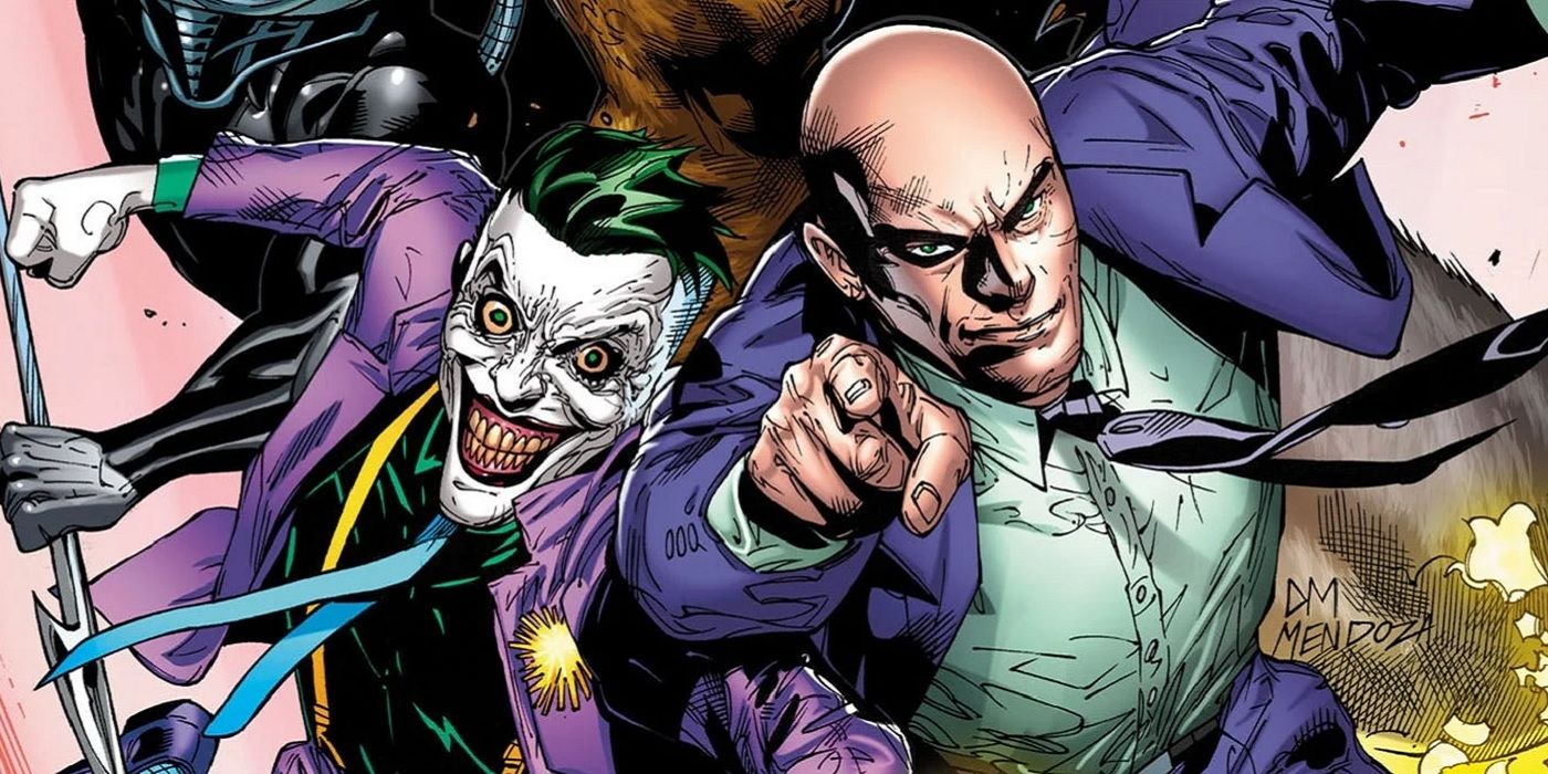Lex Luthor pointing and the Joker smiling