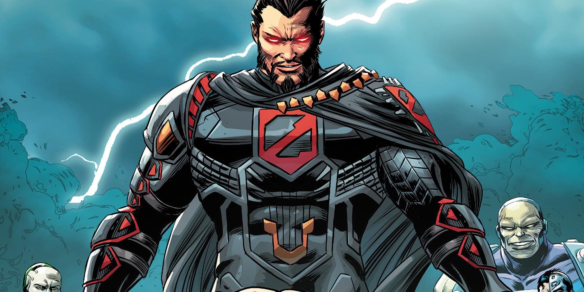 General Zod with lightning striking behind him in DC Comics.