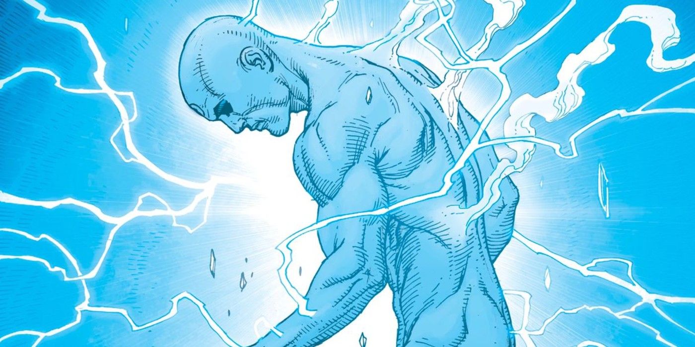 Dr. Manhattan from Watchmen, crackling with energy.