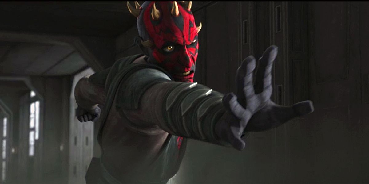 Maul using the Force in a hallway