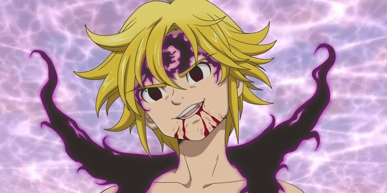 Meliodas looking evil with blank eyes during the Seven Deadly Sins