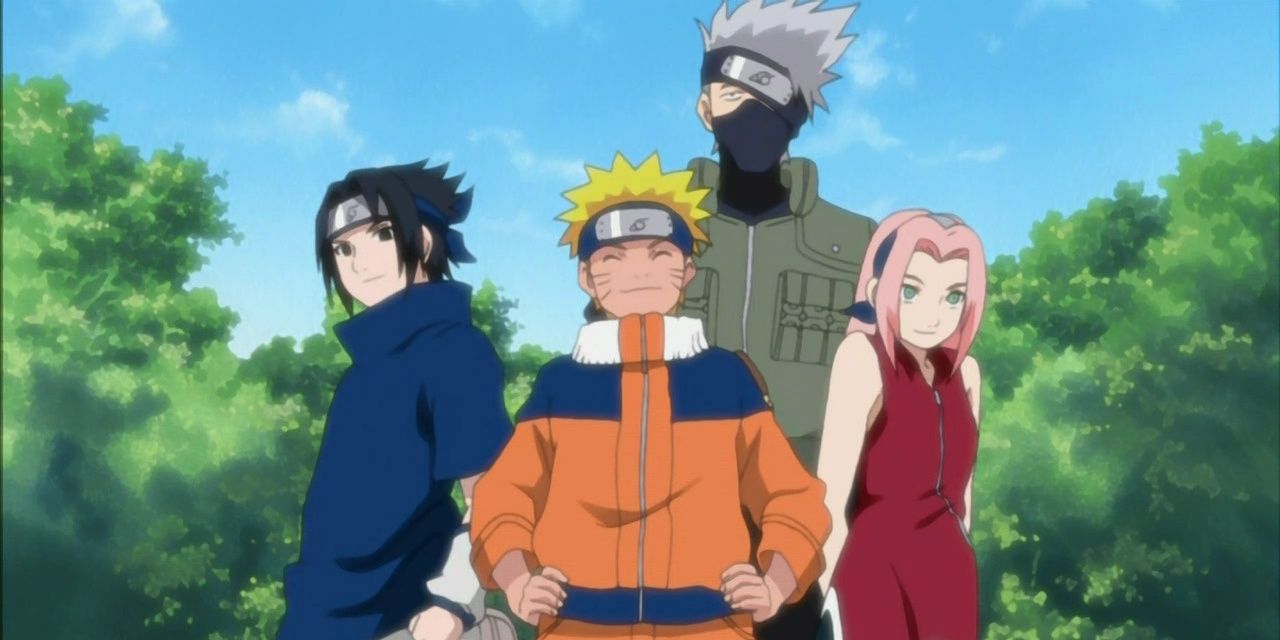 Team 7 from Naruto posing for a picture.