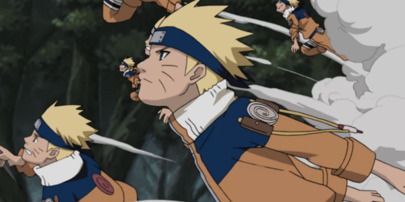 Naruto Uzumaki using his Shadow Clone Jutsu in Naruto.