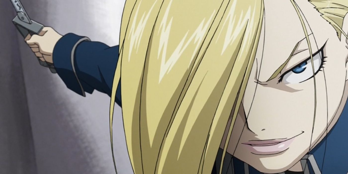 Olivier Mira Armstrong with her saber in FMA: brotherhood