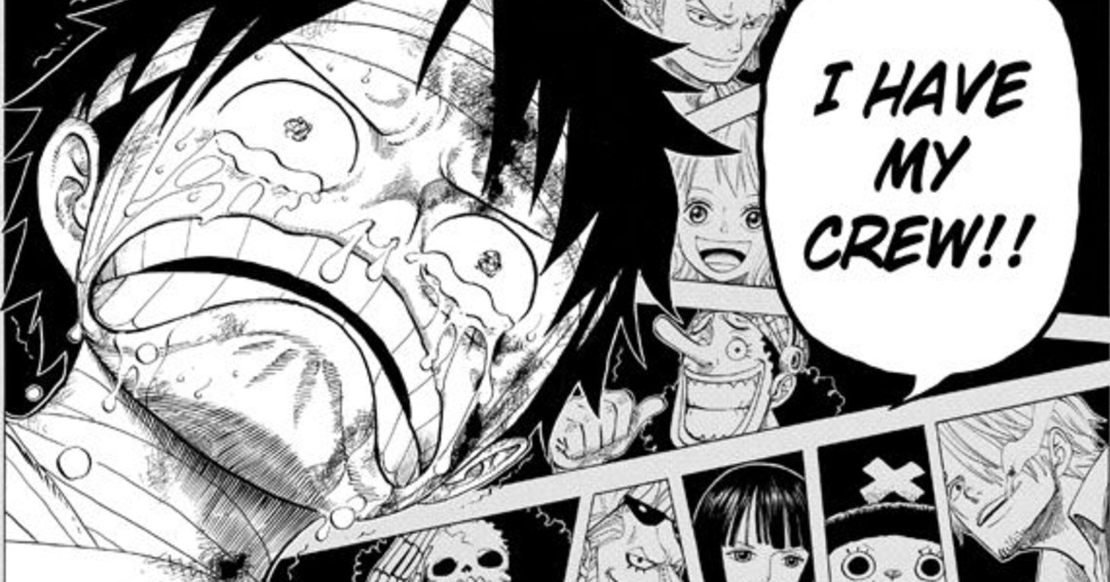 Luffy crying as he and the Straw Hats reunite, stronger than before the time skip
