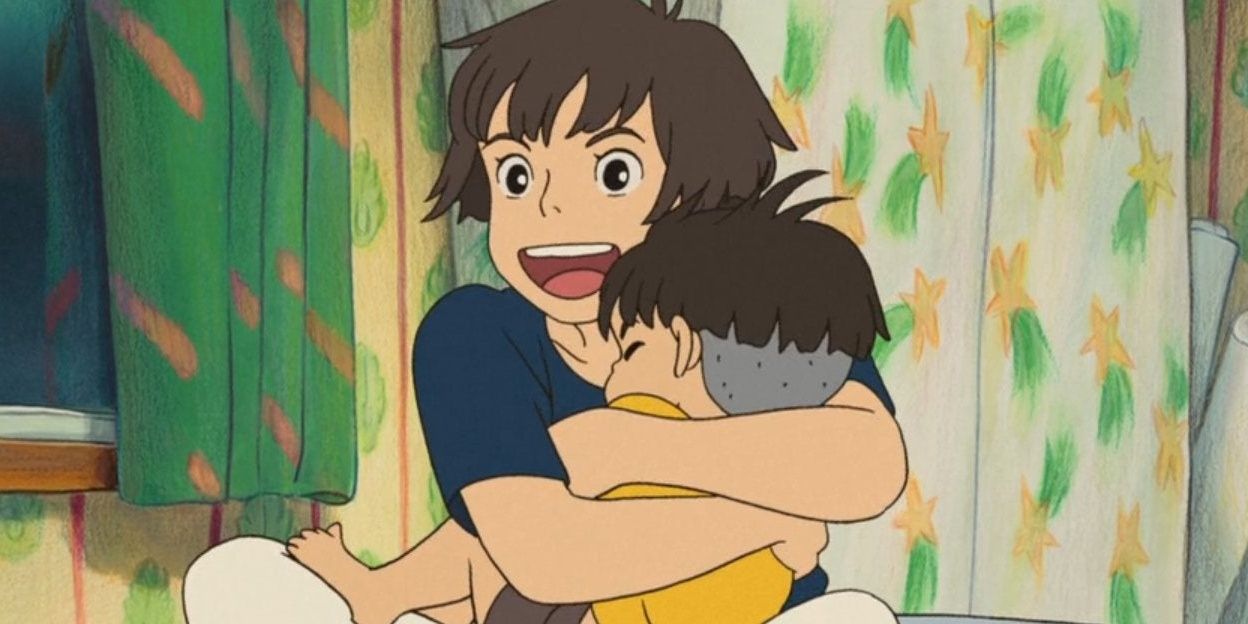 Sosuke's mom Lisa hugging him in Ponyo