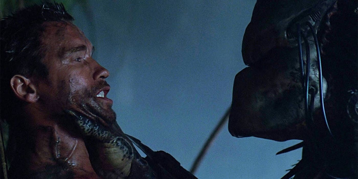 Kevin Peter Hall as the Predator faces off against Arnold Schwarzenegger's Dutch