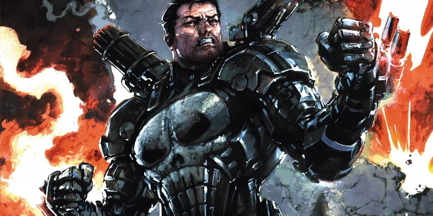 Frank Castle fighting as War Machine in Marvel Comics.