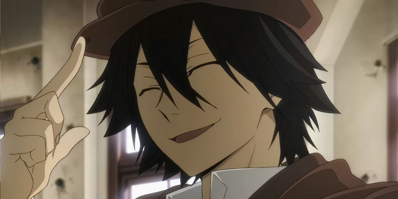 Ranpo Edogawa tipping his hat in Bungou Stray Dogs.