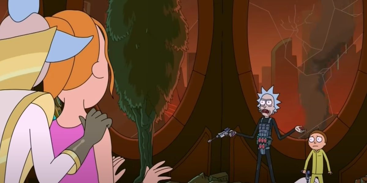 Rick keeping Summer safe in the Citadel in Rick & Morty.