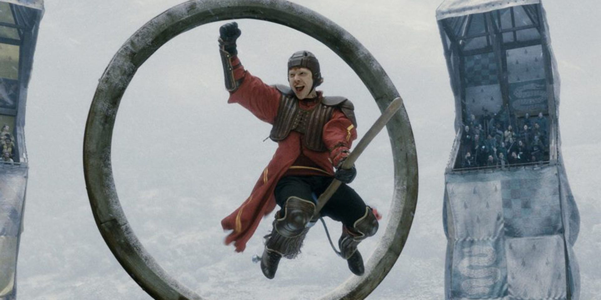 Ron Weasley playing Quidditch at Hogwarts in Harry Potter