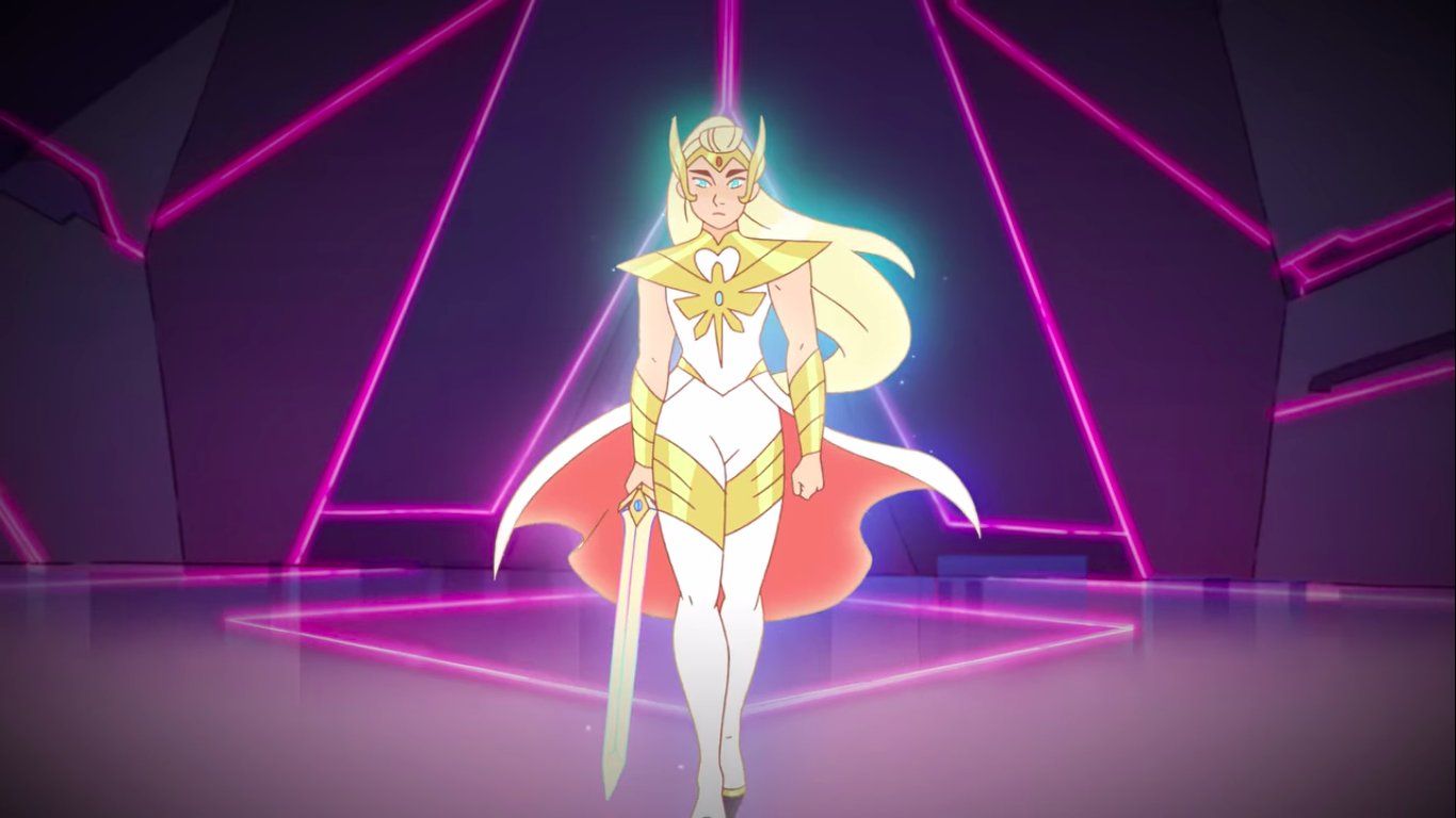 Adora maintains her new ponytail in her She-Ra transformation