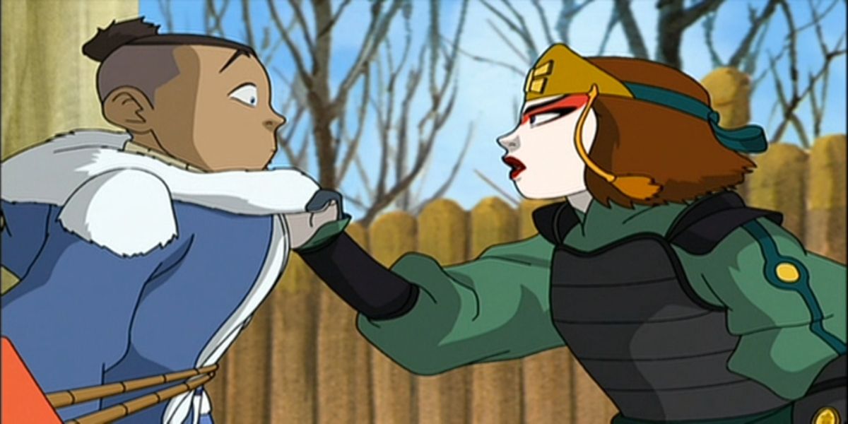 Sokka and Suki fighting