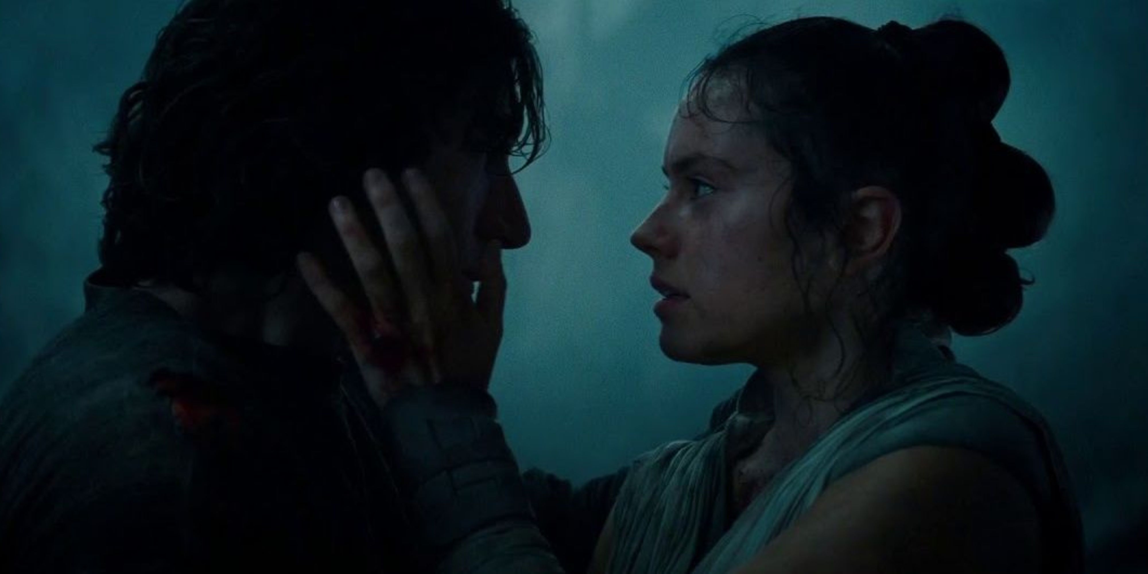 rey and kylo ren about to kiss