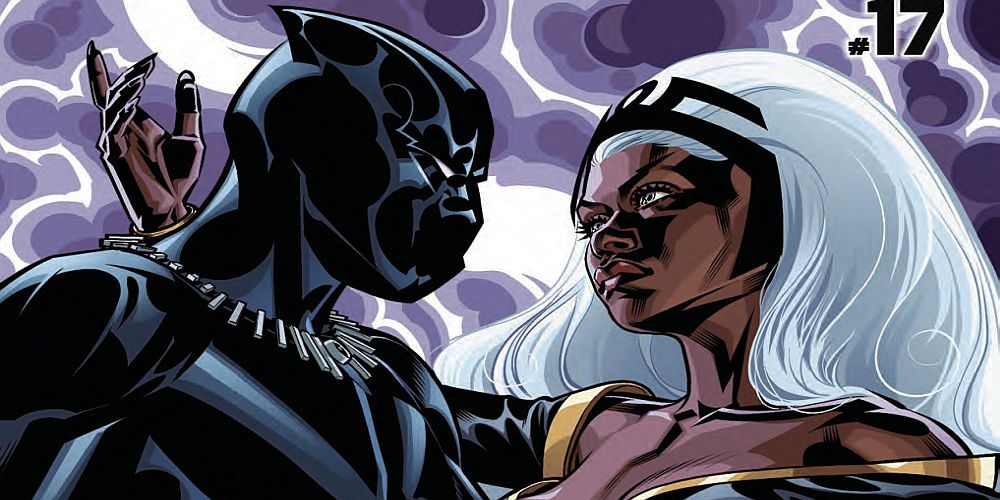 Black Panther and Storm embracing