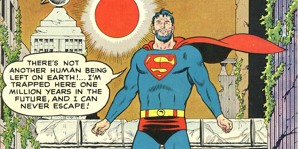 Superman in front of a red sun