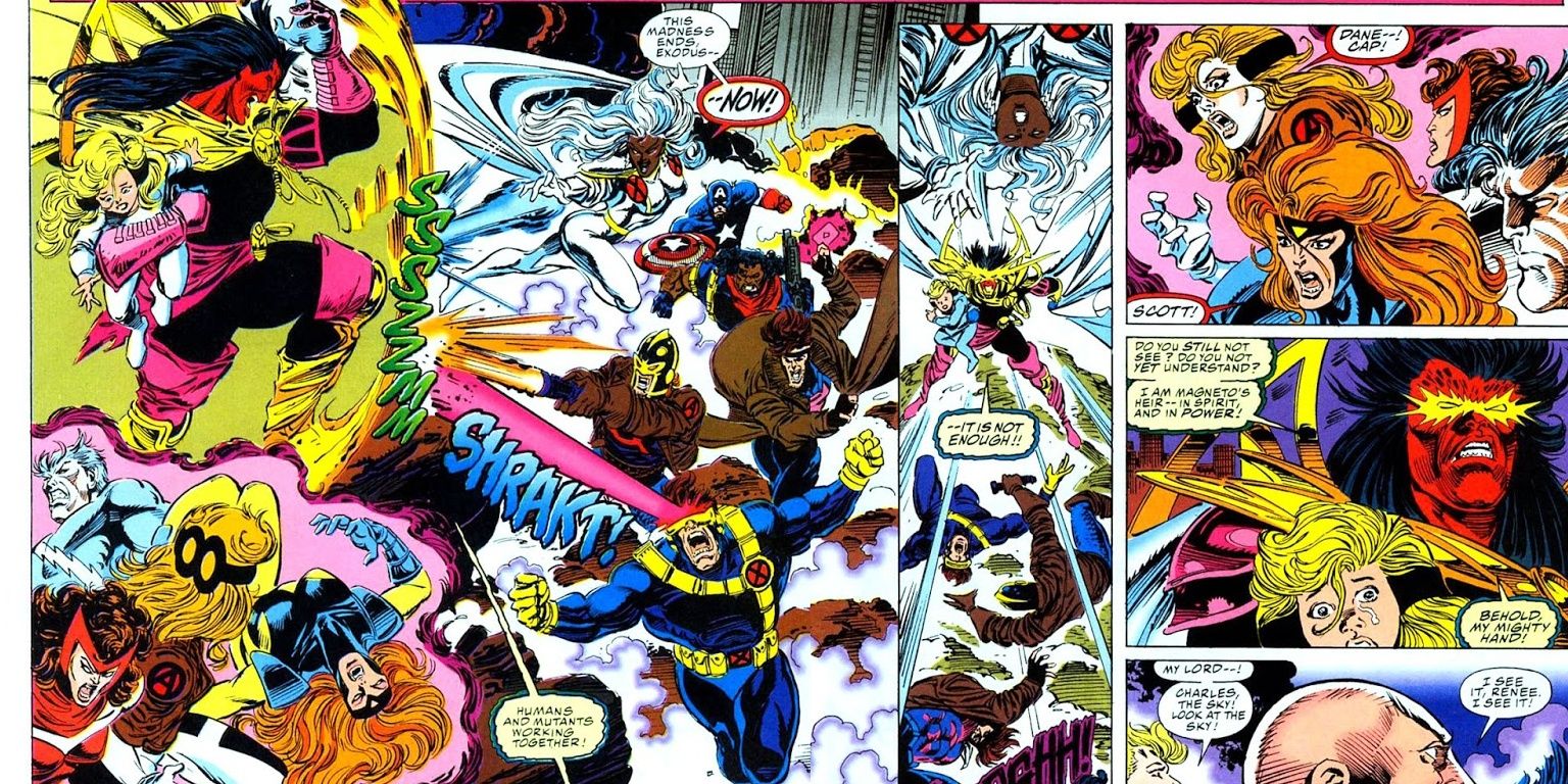 The Avengers and the X-Men teaming up to take on Exodus.