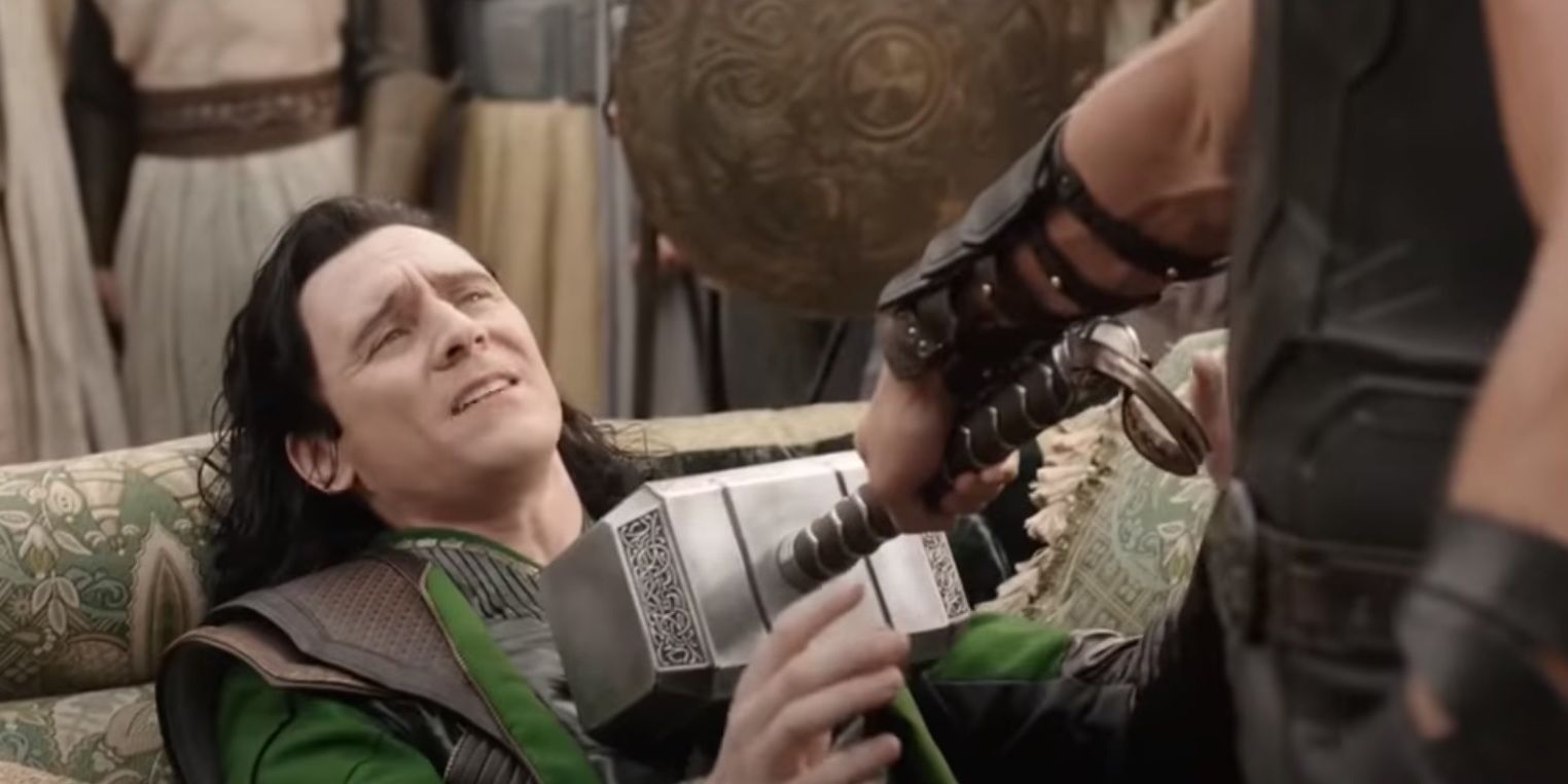 Loki under Mjolnir in Thor Ragnarok