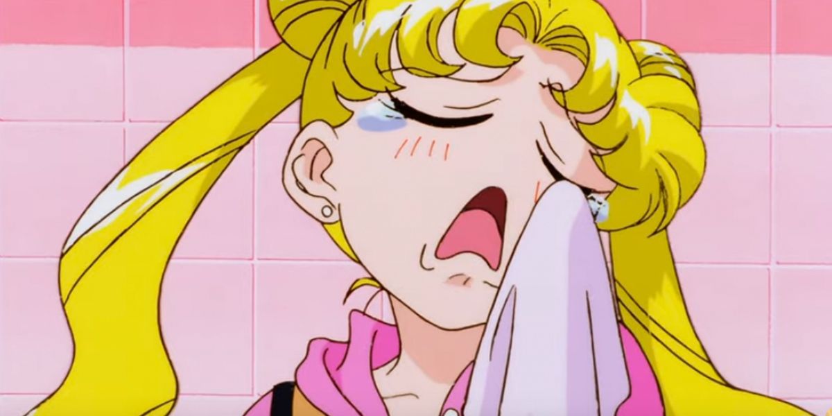 Usagi crying in Sailor Moon 90s anime