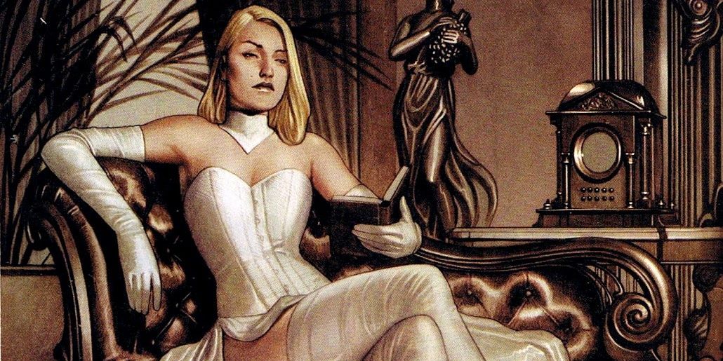 A Victorian-style image of Emma Frost from Marvel Comics