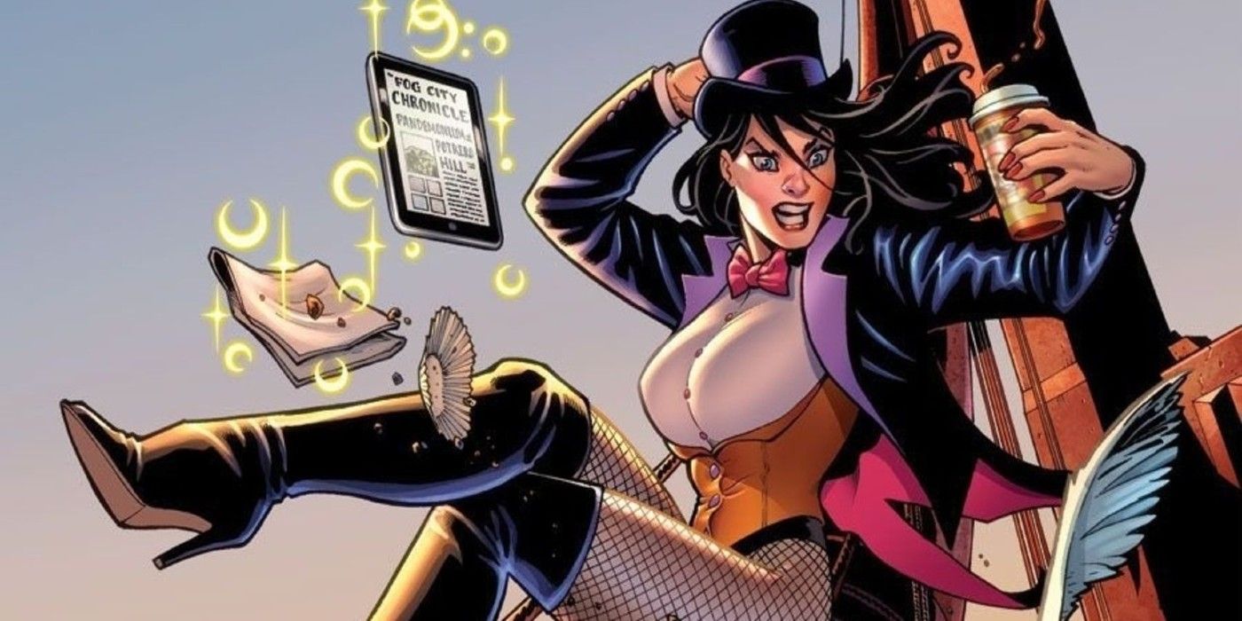 Zatanna juggling ordinary objects with magic in DC Comics