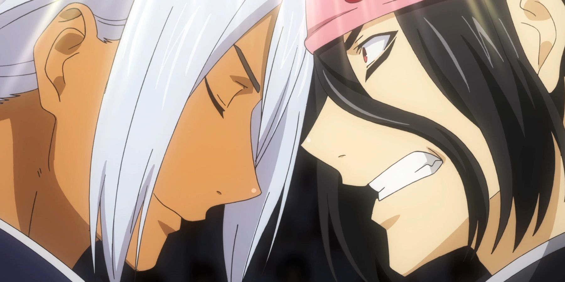 Akira Hayama y Ryo chocan en Food Wars.