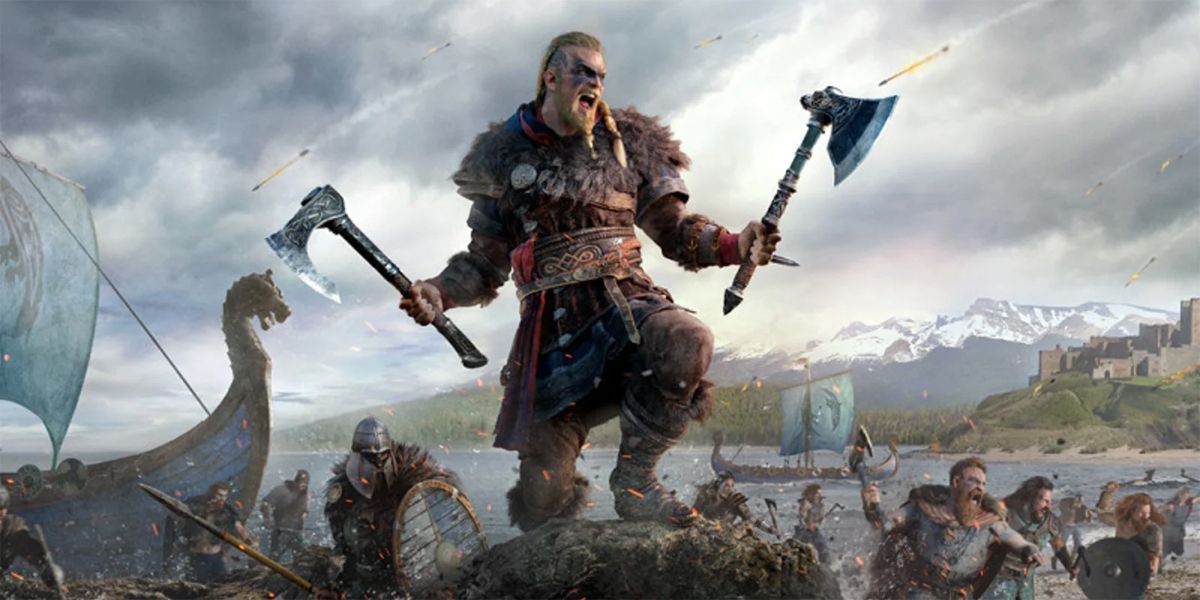 An Assassin's Creed: Valhalla image shows Eivor lead a Viking army into battle 