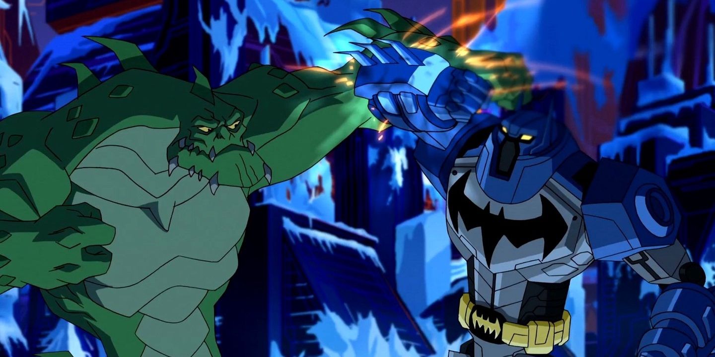 dc batman unlimited batman fights giant killer croc in mech suit