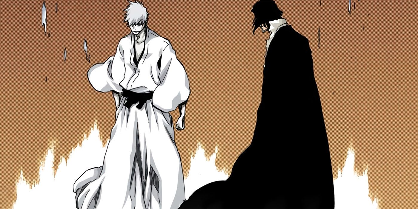 Ichigo against the fire facing Zengetsu in his inner world.