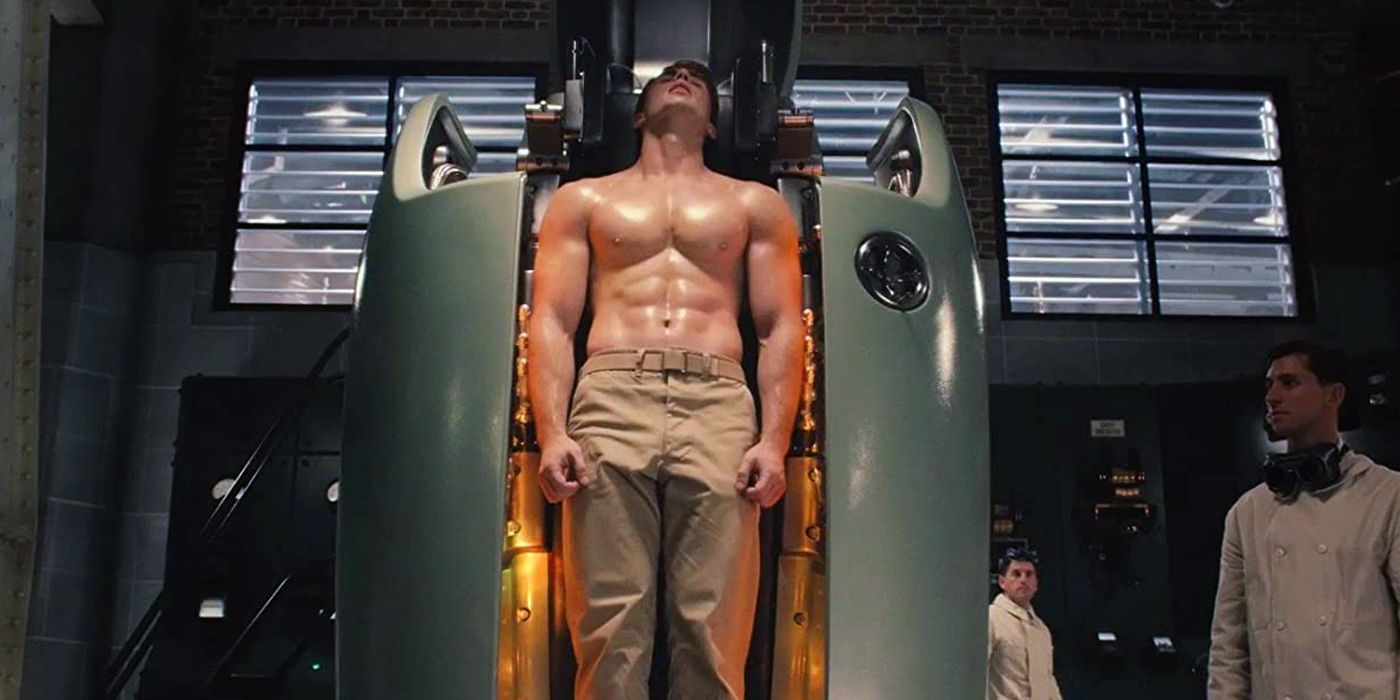 steve rogers emerges from his super soldier tank in the first avenger