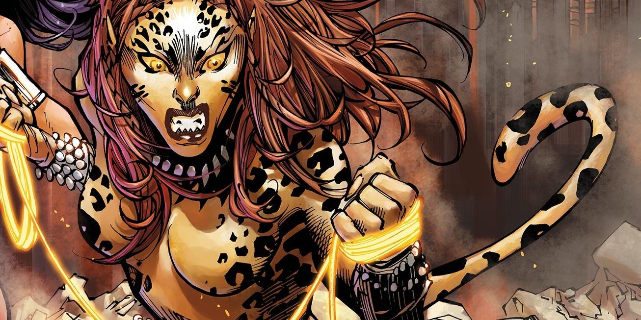 Cheetah holding Wonder Woman's lasso