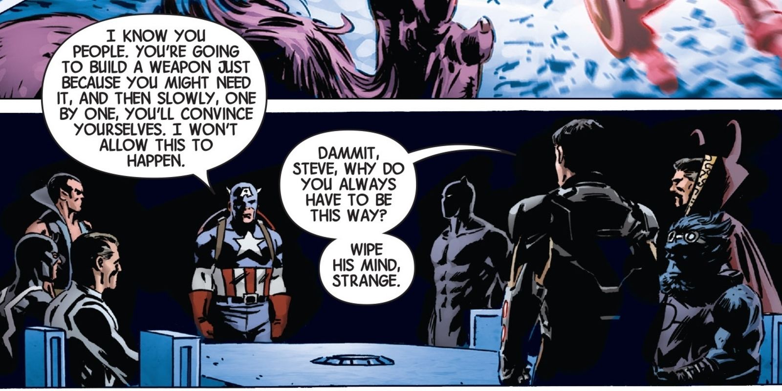 Captain America challenges the Illuminati's plans