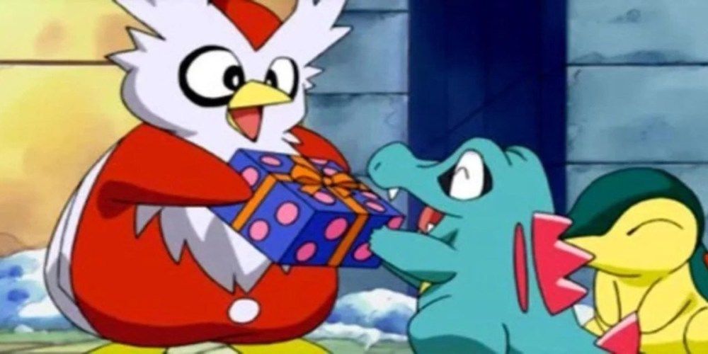 Delibird giving gifts to Totodile and Cyndaquil, Pokemon
