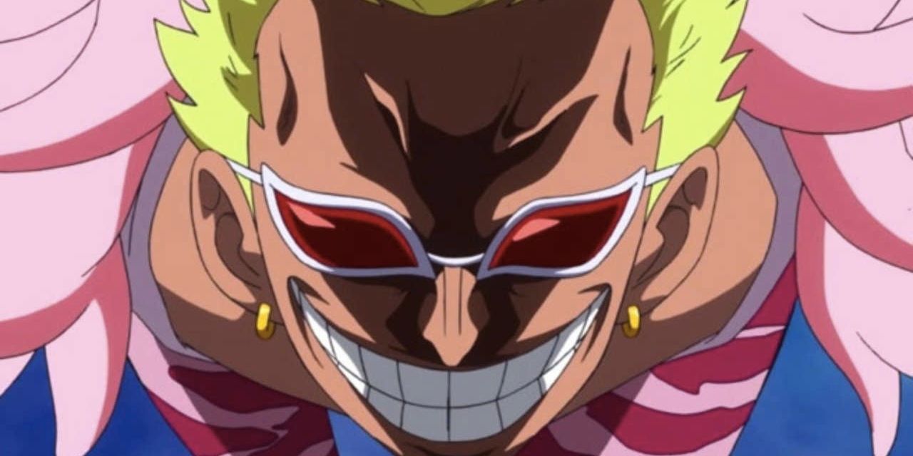 Donquixote Doflamingo with a crazed smile.